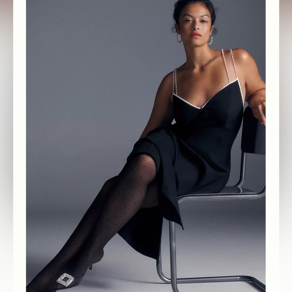 Pearl strap black dress
